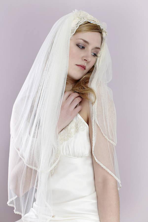Lace Trim Silk Wedding Veil By Little Love